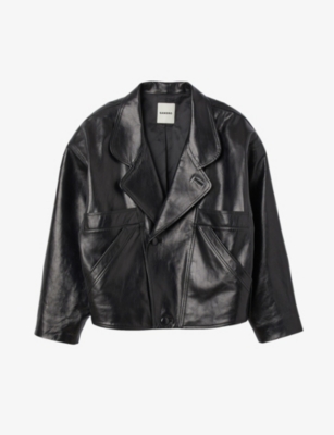 SANDRO Clem relaxed fit leather jacket Selfridges