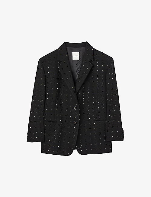 SANDRO: Huggo rhinestone-embellished stretch-woven blazer