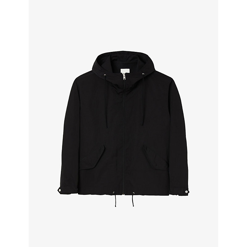 Sandro Men's Noir / Gris Windbreaker Regular-fit Hooded Shell Jacket