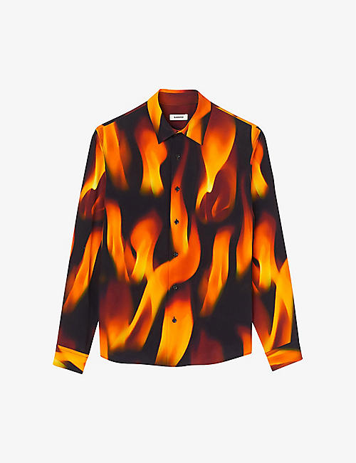 SANDRO: Fire graphic-print regular-fit woven shirt