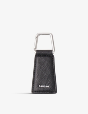 Sandro Mens Noir / Gris Logo-embossed Leather Keyring