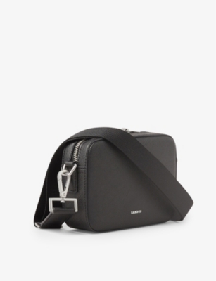 Shop Sandro Noir / Gris Logo-embellished Leather Cross-body Bag