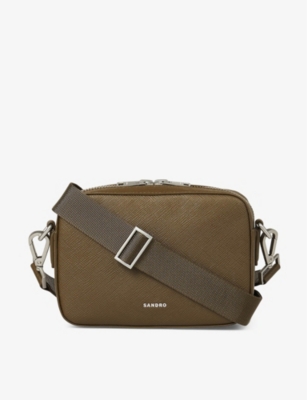 Sandro Small Logo-stamp Leather Shoulder Bag In Verts
