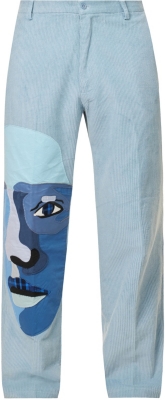 KIDSUPER KIDSUPER MEN'S BLUE FACE ABSTRACT-PRINT TAPERED-LEG REGULAR-FIT COTTON-CORDUROY TROUSERS