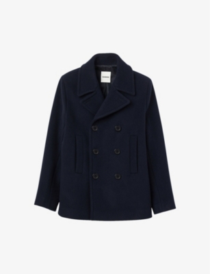 Sandro Mens Bleus Double-breasted Notched-lapel Regular-fit Wool-blend Coat In Bleus