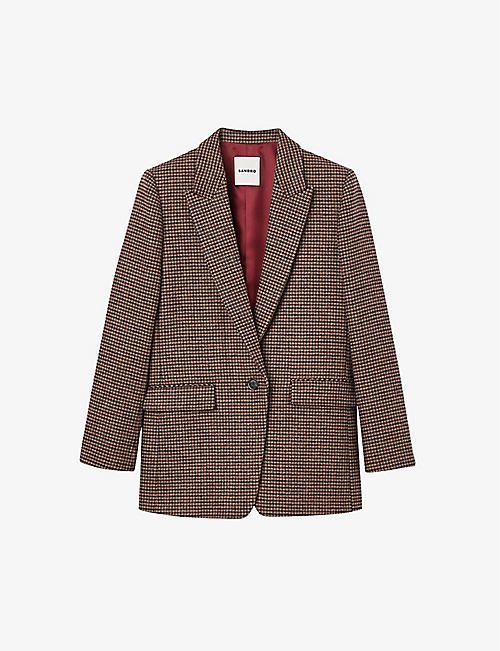 SANDRO: Tomy single-breasted houndstooth wool-blend blazer