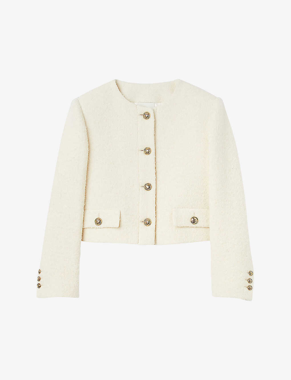 Shop Sandro Womens Naturels Walle Cropped Knitted Jacket