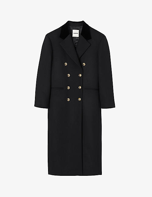 SANDRO: Contrast-lapel double-breasted wool-blend coat