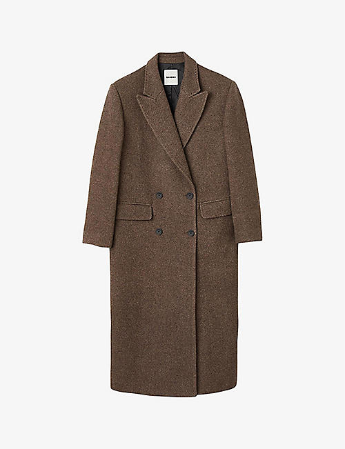SANDRO: Lapel-collar double-breasted wool-blend coat