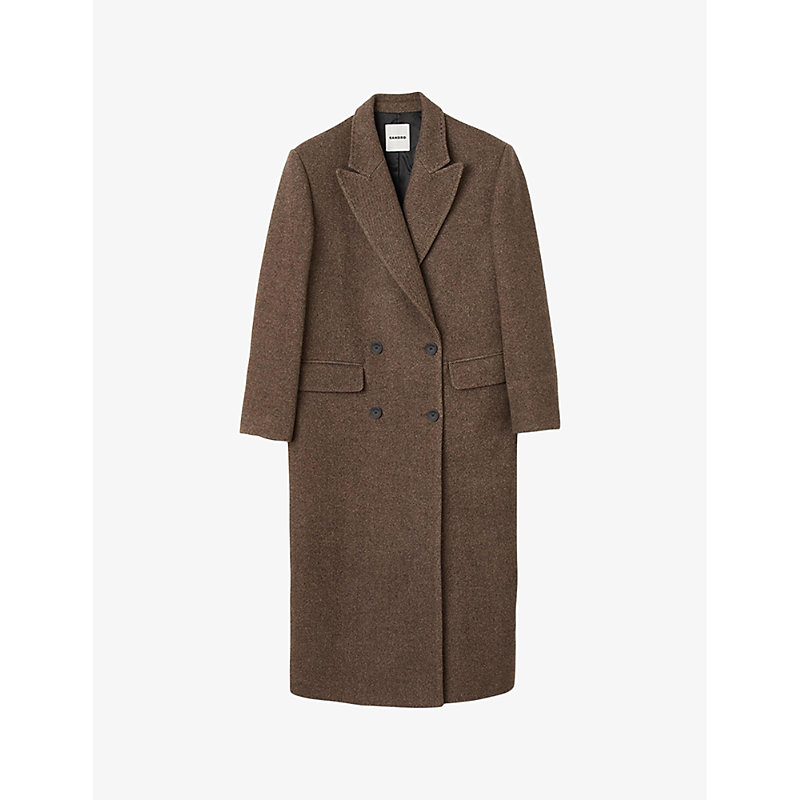 Sandro Womens Bruns Lapel-collar Double-breasted Wool-blend Coat