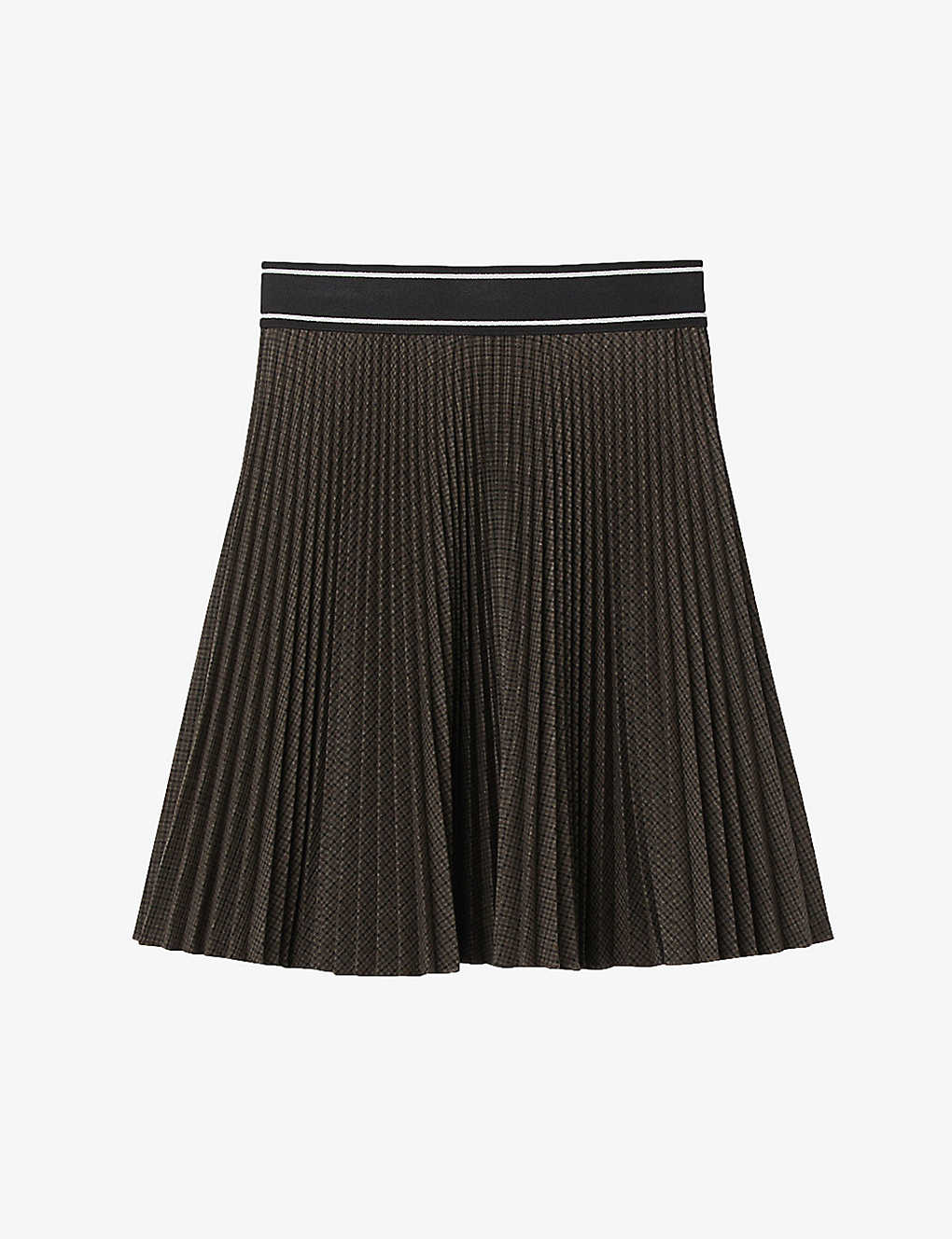 Sandro Womens Bruns Check-print Pleated Stretch-woven Mini Skirt