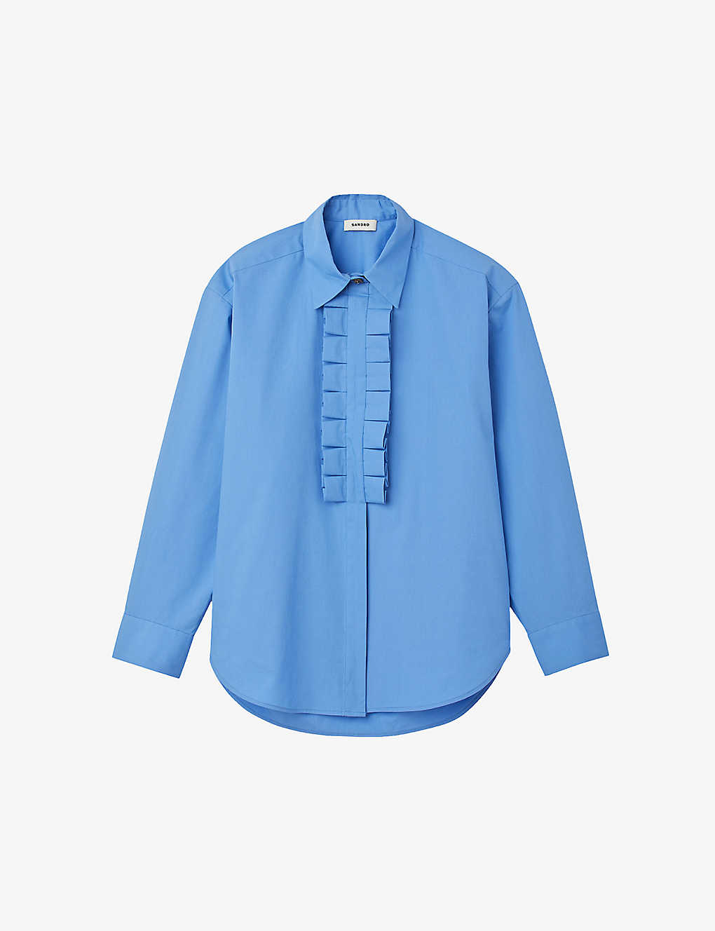 Sandro Womens Bleus Jano Frill-collar Relaxed-fit Cotton Shirt