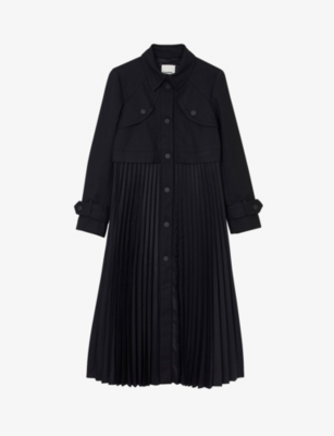 Sandro Pleated Trench Coat In Schwarz