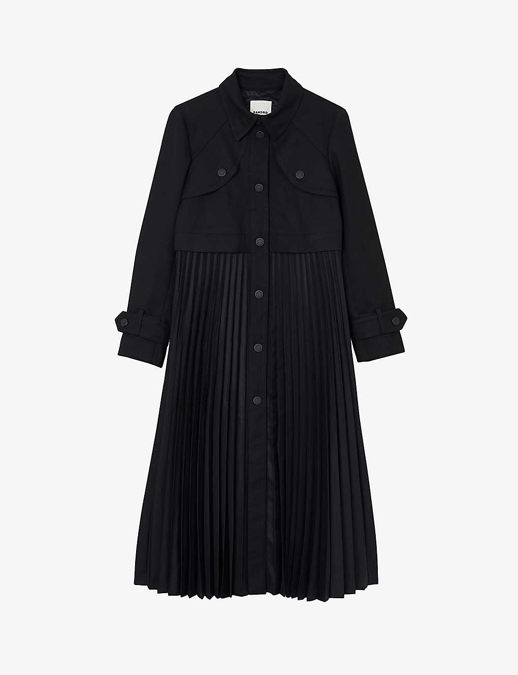 Sandro Pleated Trench Coat In Noir / Gris