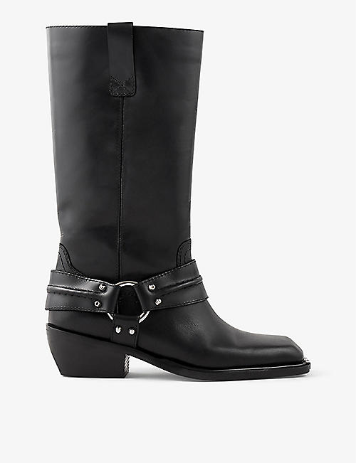 SANDRO: Sixten buckle-embellished leather knee-high boots