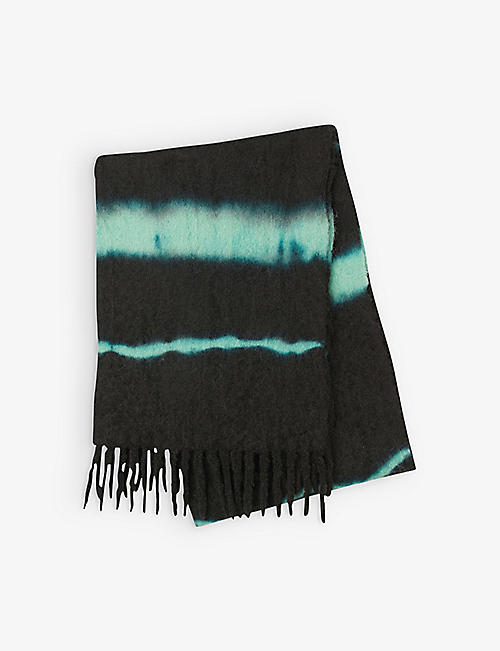 SANDRO: Tie-dye fringed-trim alpaca-blend scarf