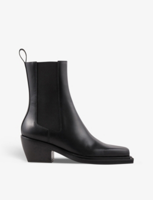 Sandro Stacked-heel Leather Ankle Boots In Noir / Gris
