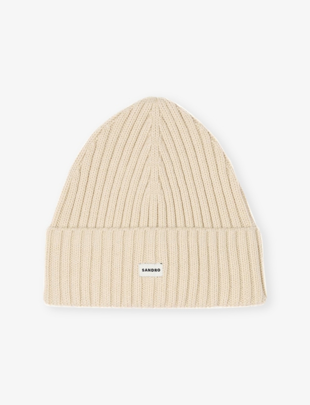 Logo-patch ribbed knitted beanie hat