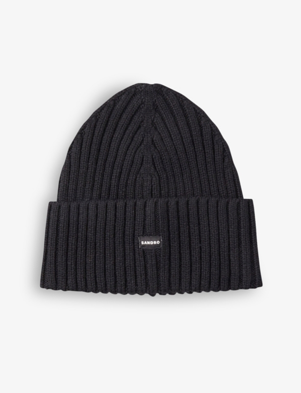 Logo-patch ribbed knitted beanie hat