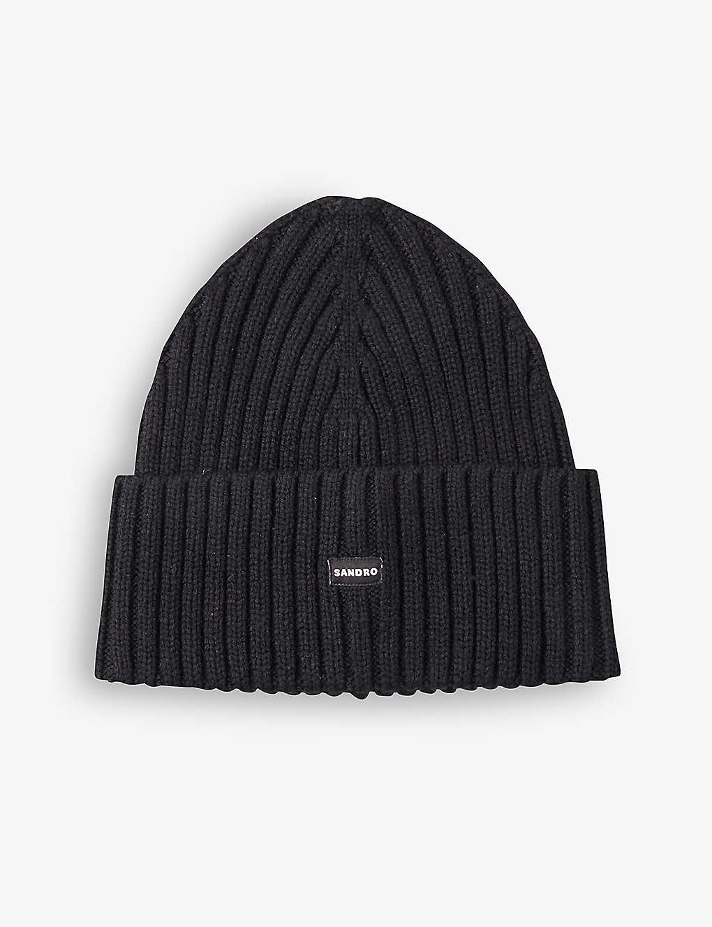 Sandro Ribbed Knit Cuffed Beanie In Noir / Gris