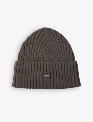 SANDRO - Logo-patch ribbed knitted beanie hat | Selfridges.com
