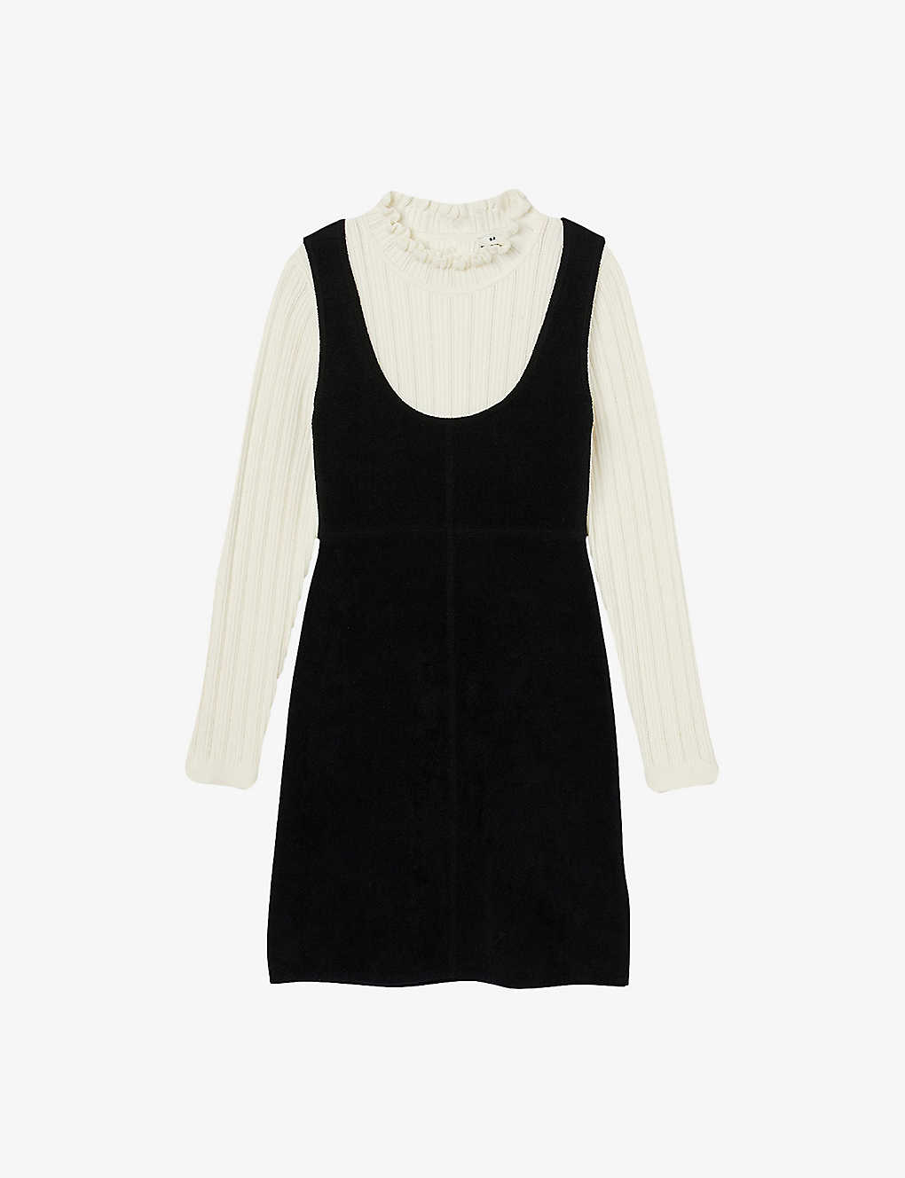 Sandro Womens Black Ora High-neck Two-in-one Stretch-velvet Mini Dress In Noir / Gris