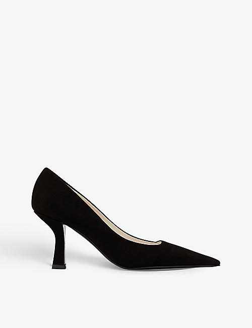 SANDRO: Linda curved-heel suede heeled court shoes