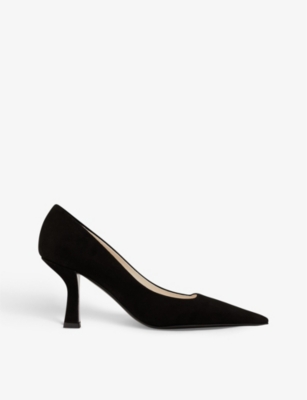 Shop Sandro Womens Noir / Gris Linda Curved-heel Suede Heeled Court Shoes