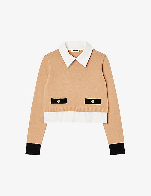 SANDRO: Dale cropped wool and cashmere-blend jumper