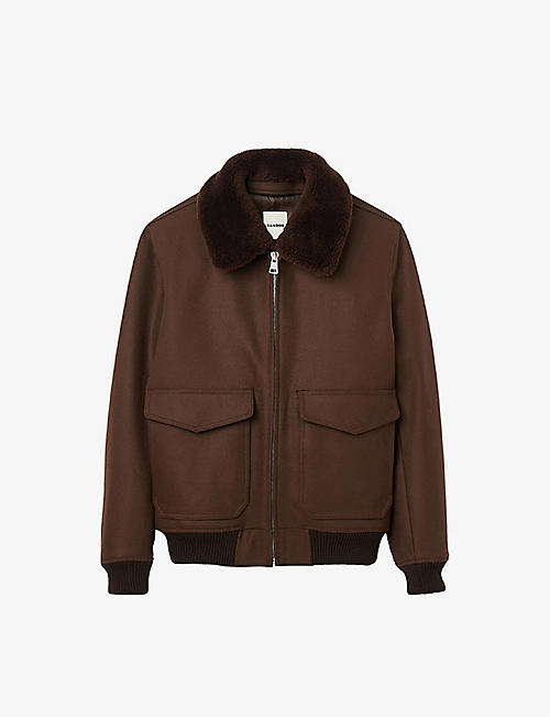 SANDRO: Contrast-trim patch-pocket wool-blend jacket