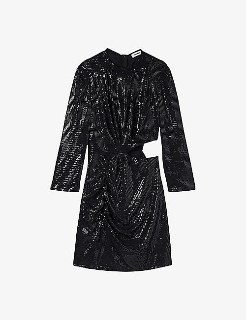 SANDRO: Cut-out sequin-embellished stretch-woven mini dress