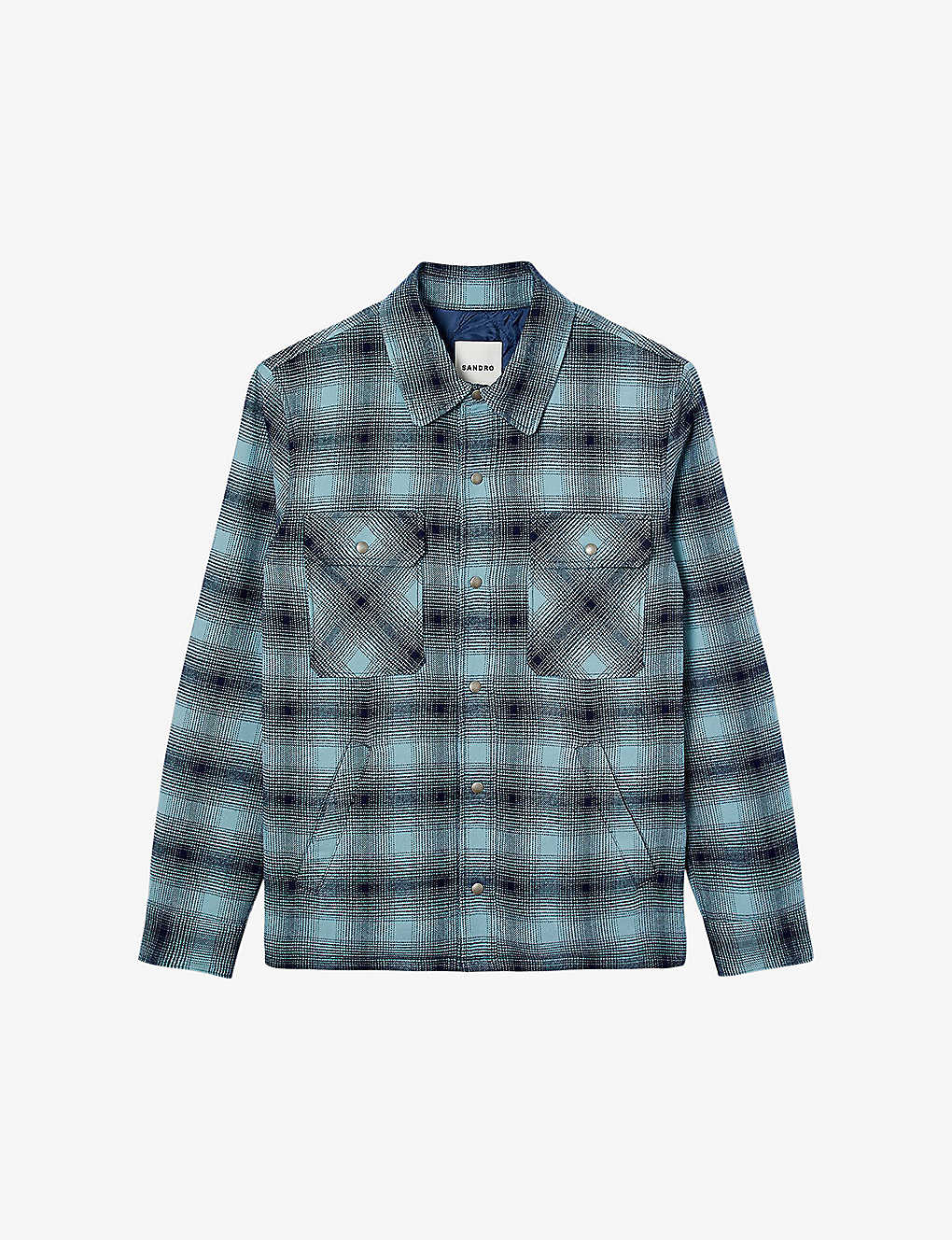 Sandro Mens Bleus Checked Relaxed-fit Woven Shirt In Blue