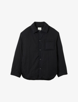 Shop Sandro Men's Noir / Gris Patch-pocket Relaxed-fit Quilted Cotton Overshirt
