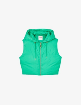 Sandro Womens Verts Drawstring-hood Padded Cropped Woven Gilet In Green