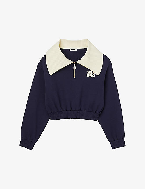 SANDRO: Sonny logo-embroidered cropped cotton jumper