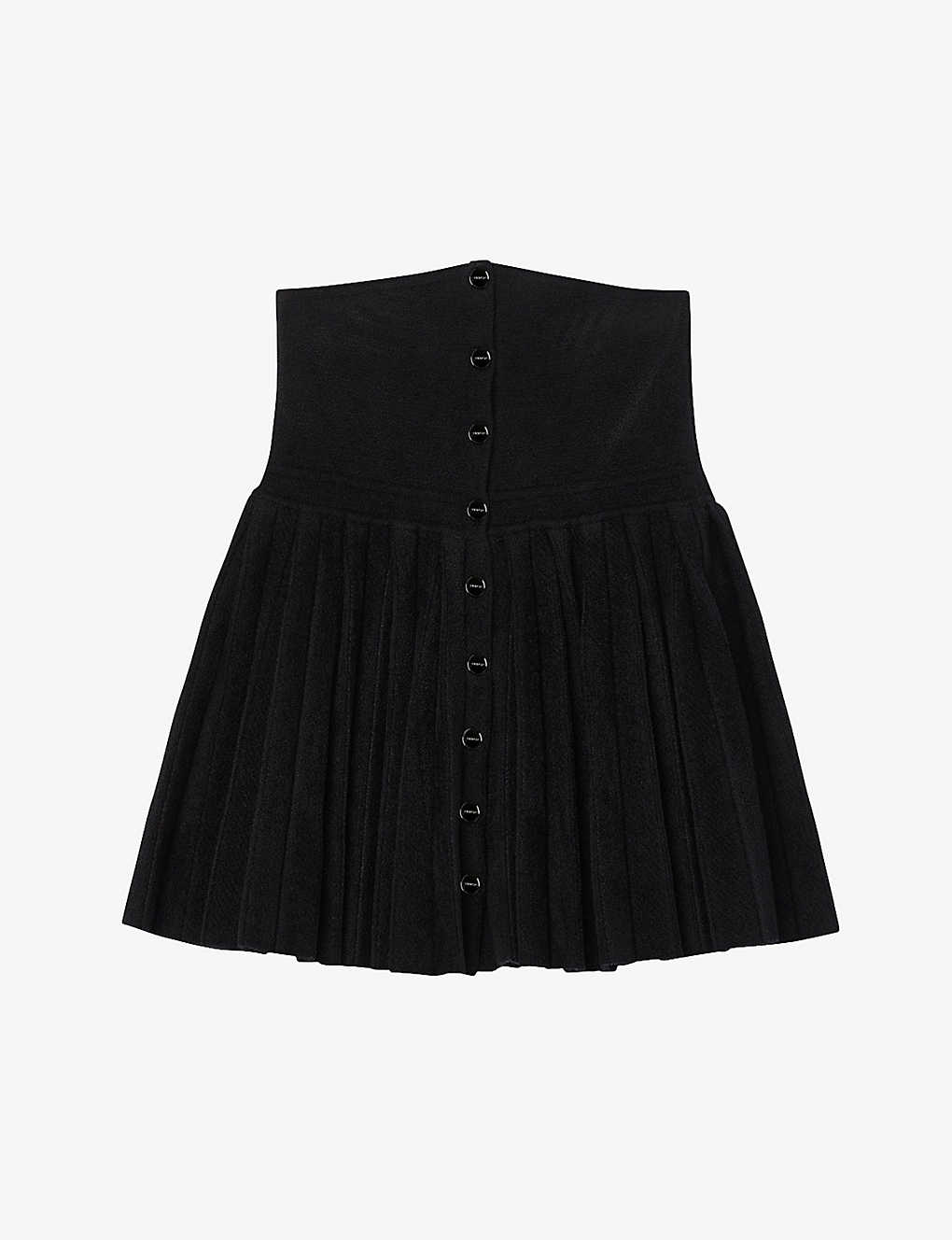 Sandro Womens Black Button-down Pleated Woven Mini Skirt