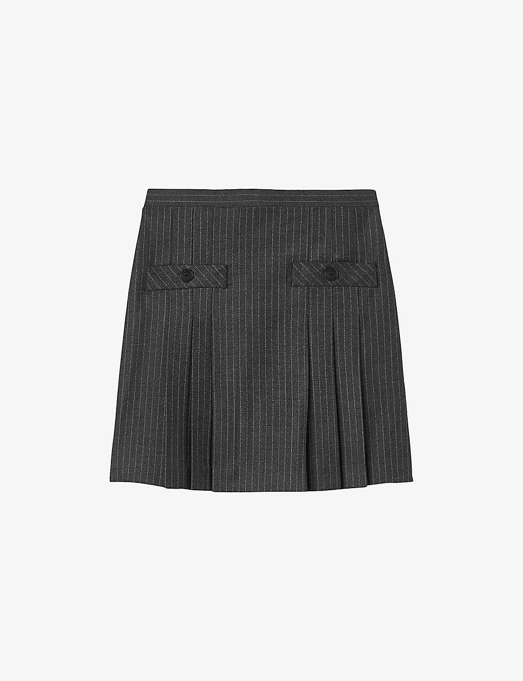 Shop Sandro Womens Noir / Gris Omen Striped Wool Mini Skirt In Black