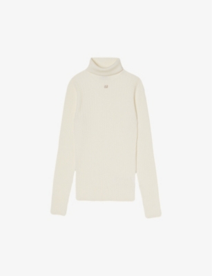 Sandro Womens Naturels Eline Logo-plaque Knitted Jumper In White