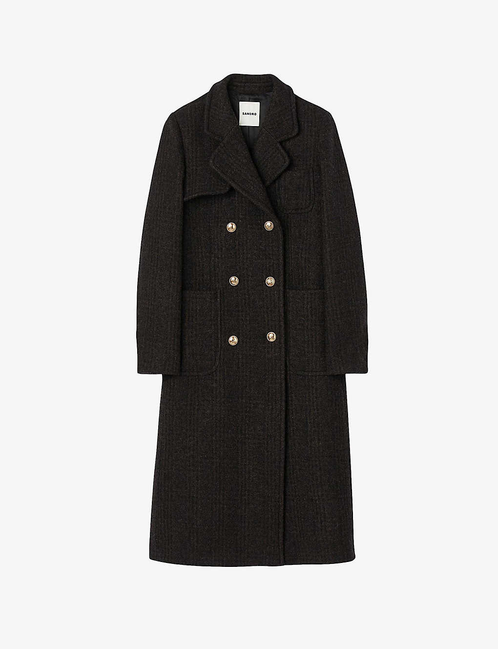 Sandro Womens Bruns Geena Lapel-collar Double-breasted Wool-blend Coat
