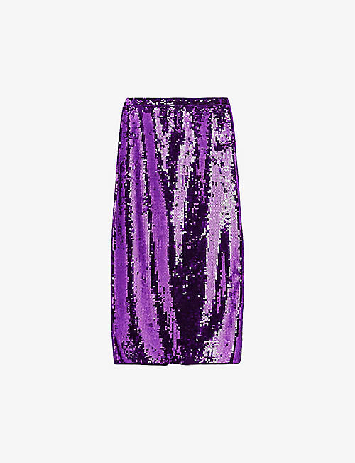 SANDRO: Goldana mid-rise sequin-embellished midi skirt