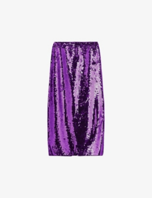 Sandro Womens Violets Goldana Mid-rise Sequin-embellished Midi Skirt