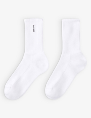 Sandro Mens Naturels Logo-embroidered Ribbed Stretch-cotton Ankle Socks