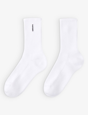 Sandro Mens Naturels Logo-embroidered Ribbed Stretch-cotton Ankle Socks In White