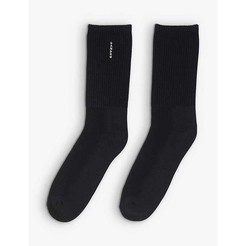 Sandro Vertical Logo Socks In Noir / Gris