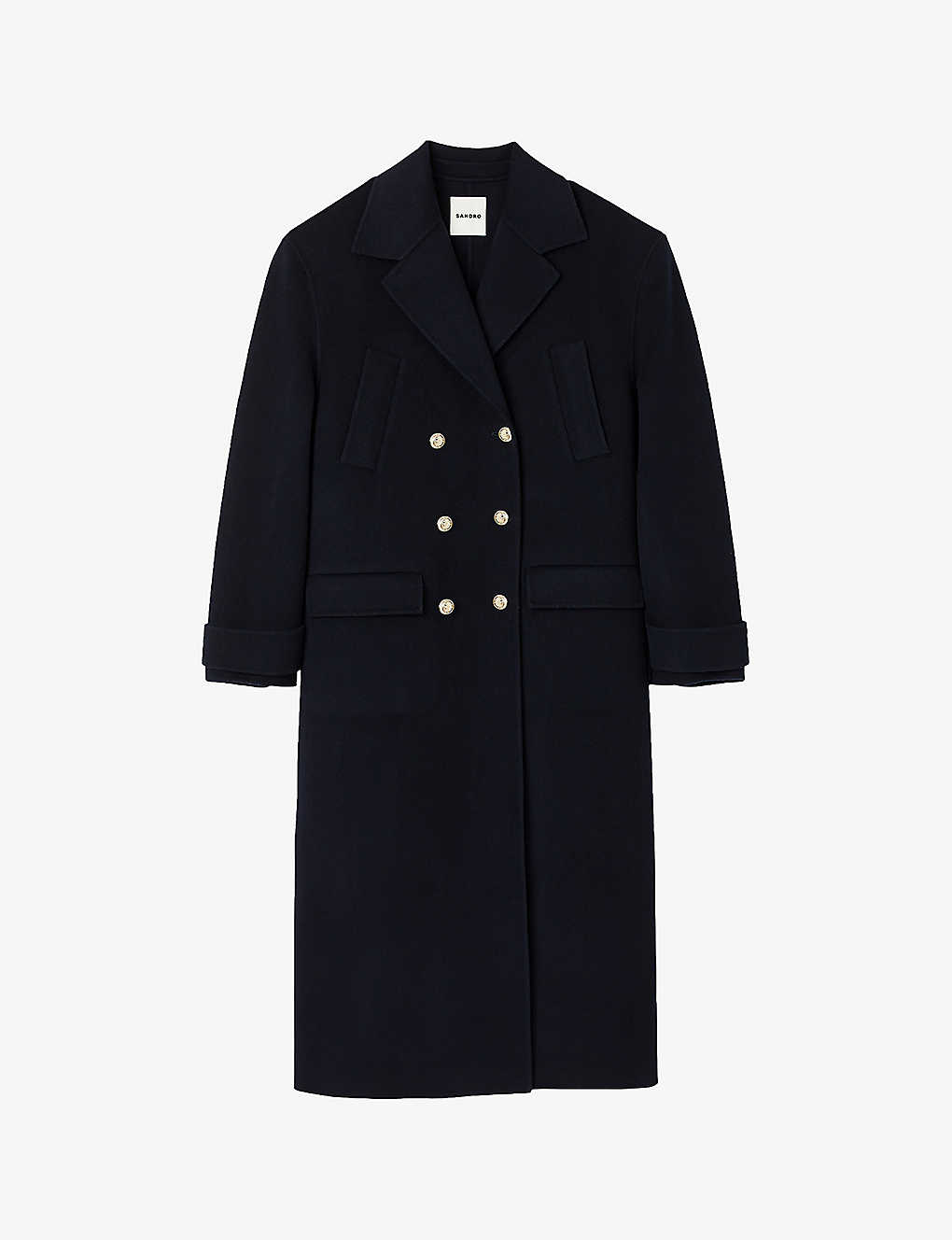 Sandro Womens Bleus Bettina Button-up Double-breasted Wool Coat