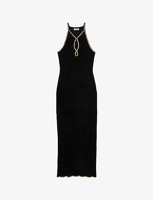 SANDRO: Nolwen rhinestone-embellished stretch-woven maxi dress