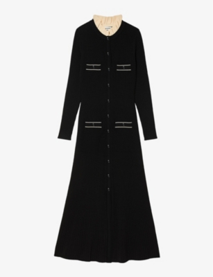 SANDRO: Odaya round-neck long-sleeve knitted midi dress