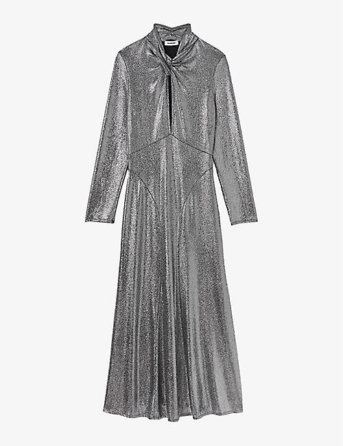 SANDRO: Cut-out glitter stretch-metallic midi dress