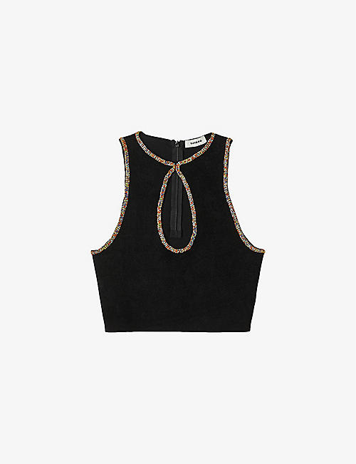 SANDRO: Cut-out rhinestone-embellished woven top