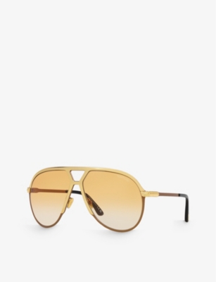Shop Tom Ford Women's Gold Tr001674 Xavier Aviator-frame Metal Sunglasses